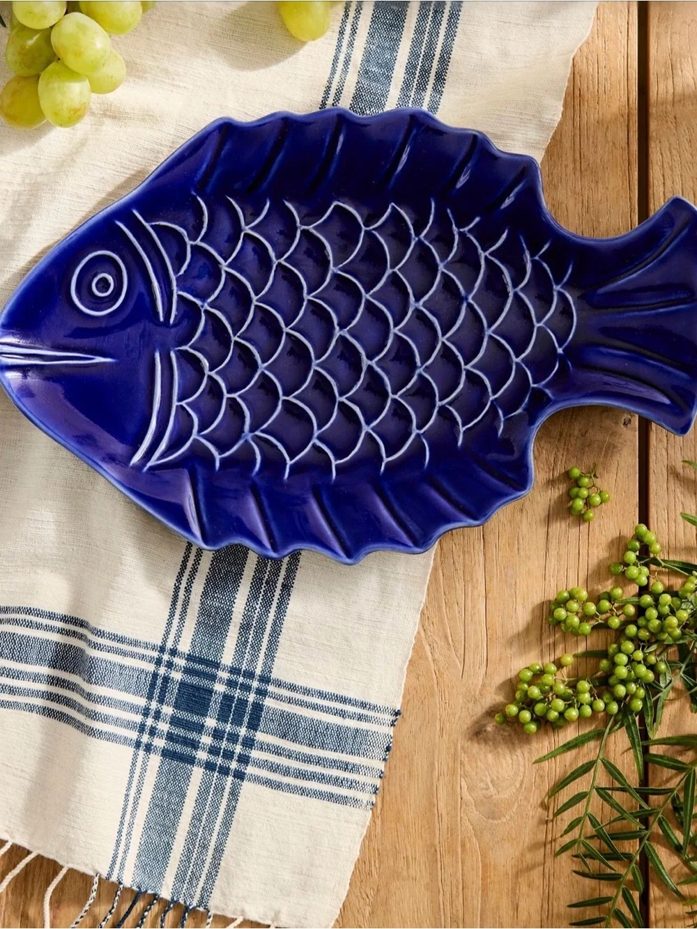 Anthropologie Fish Etched Stoneware Serving Platter